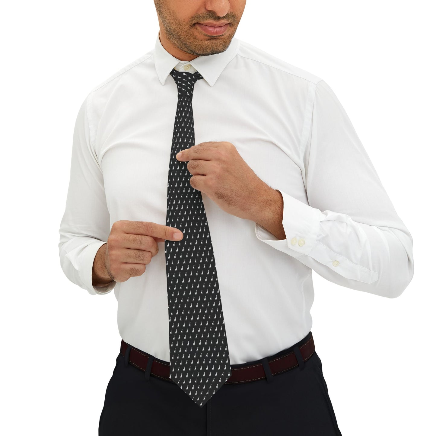 Classic Black Geometric Necktie, Subtle Origami Giraffe Pattern Formal Tie