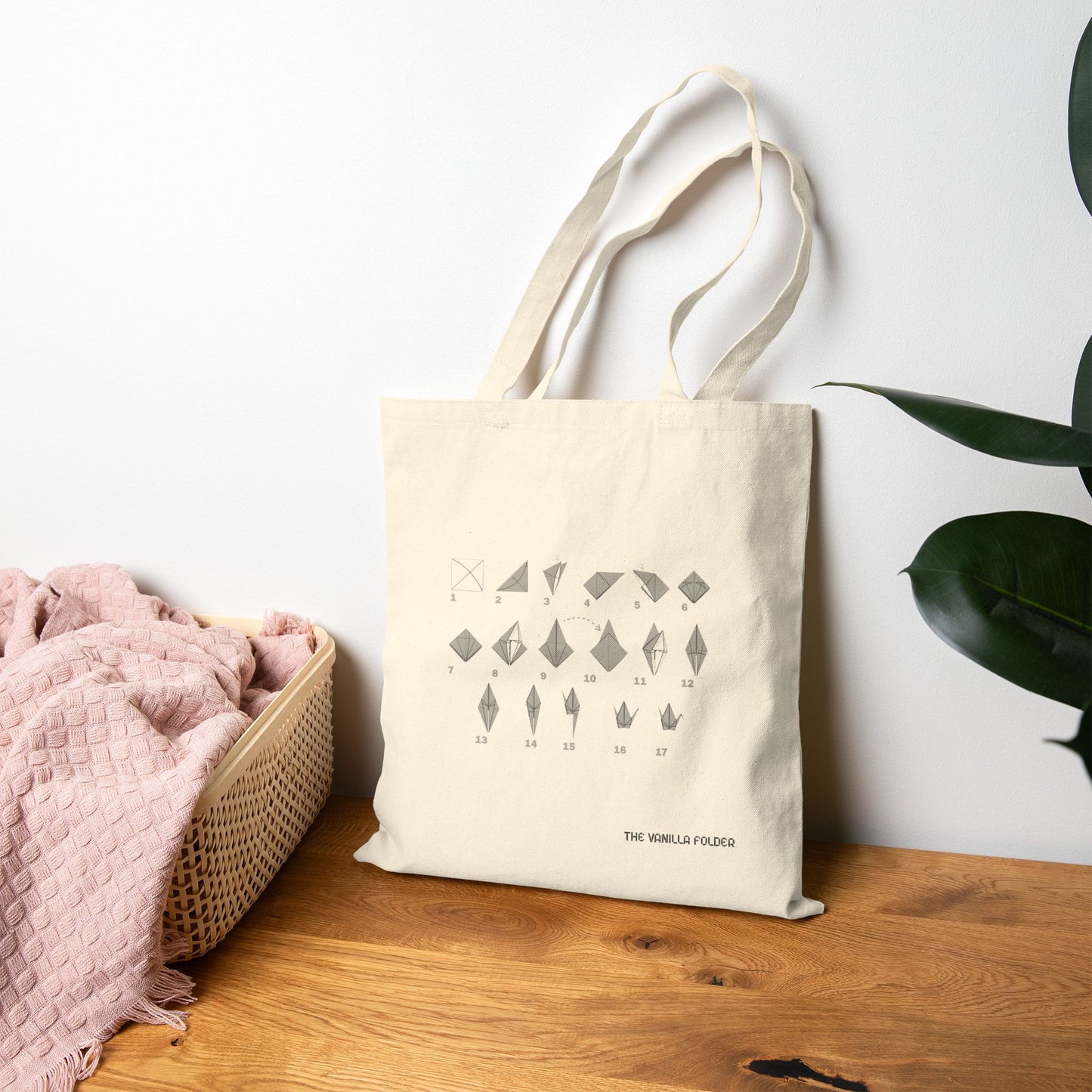 Canvas Tote Bag, Origami Crane Design, Eco-Friendly Everyday Shopper