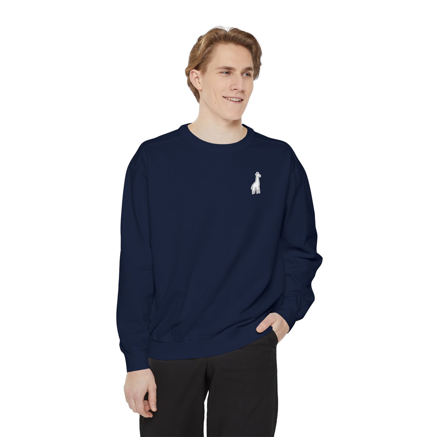 Minimalist TVF Logo Sweatshirt, Embroidered Giraffe & Circular Back Graphic