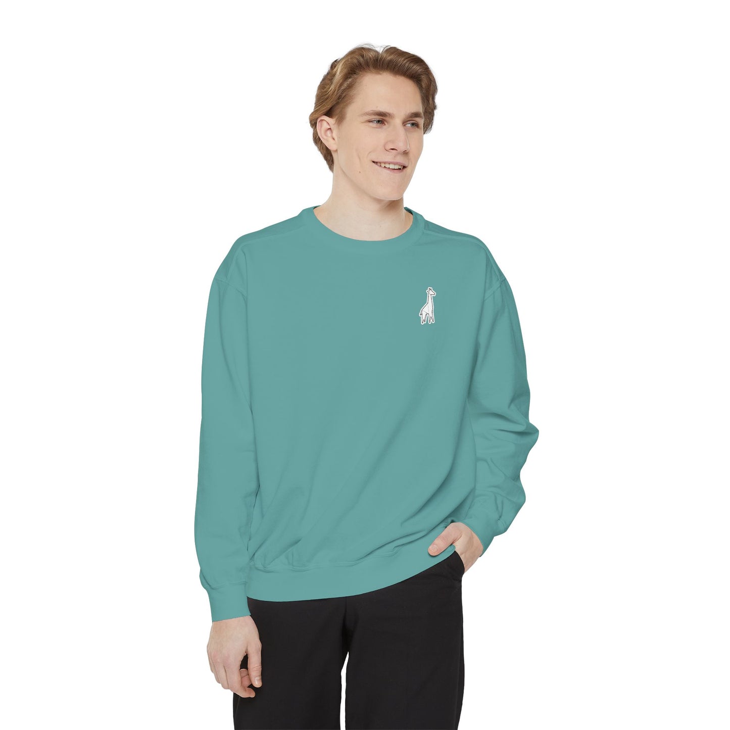 Minimalist TVF Logo Sweatshirt, Embroidered Giraffe & Circular Back Graphic