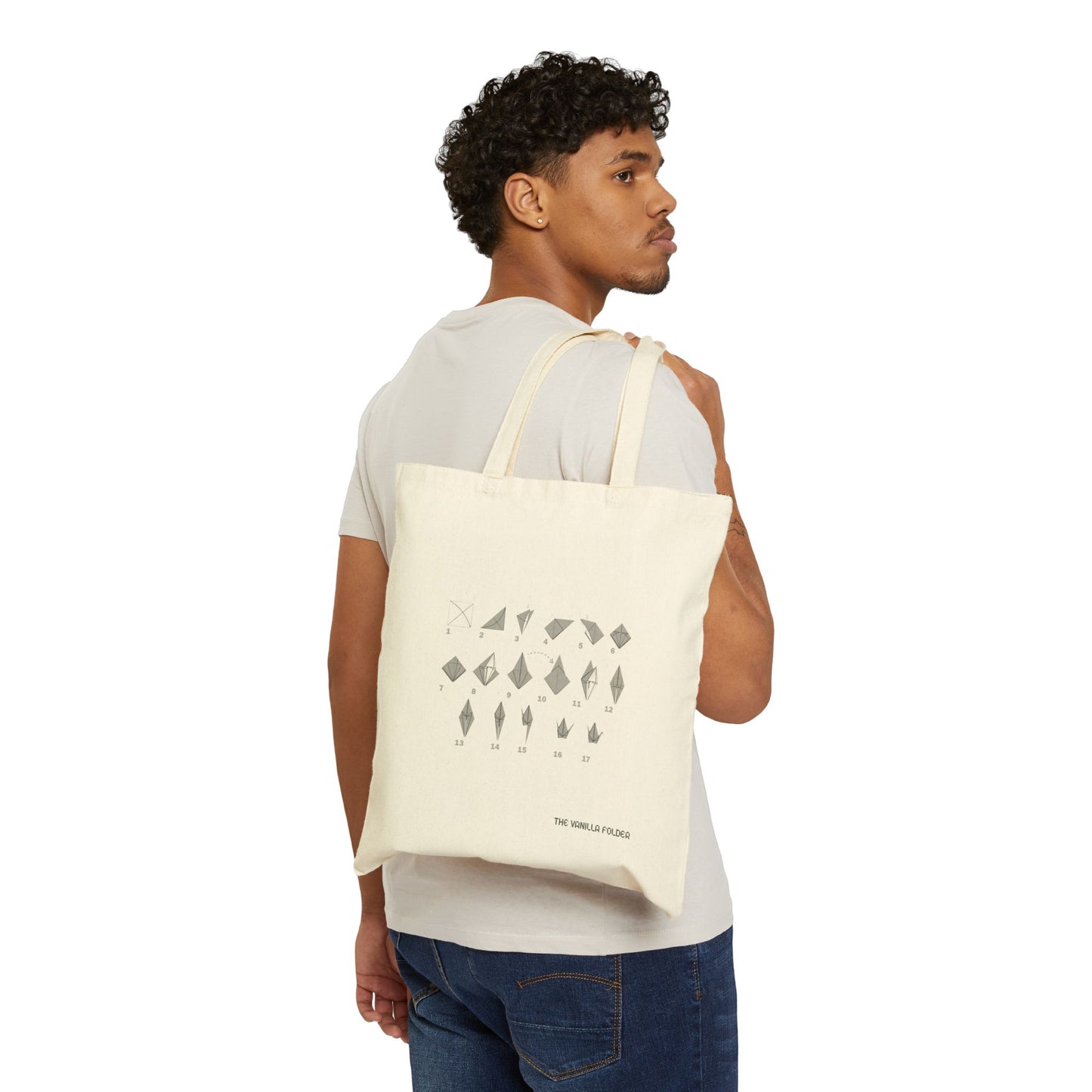 Canvas Tote Bag, Origami Crane Design, Eco-Friendly Everyday Shopper