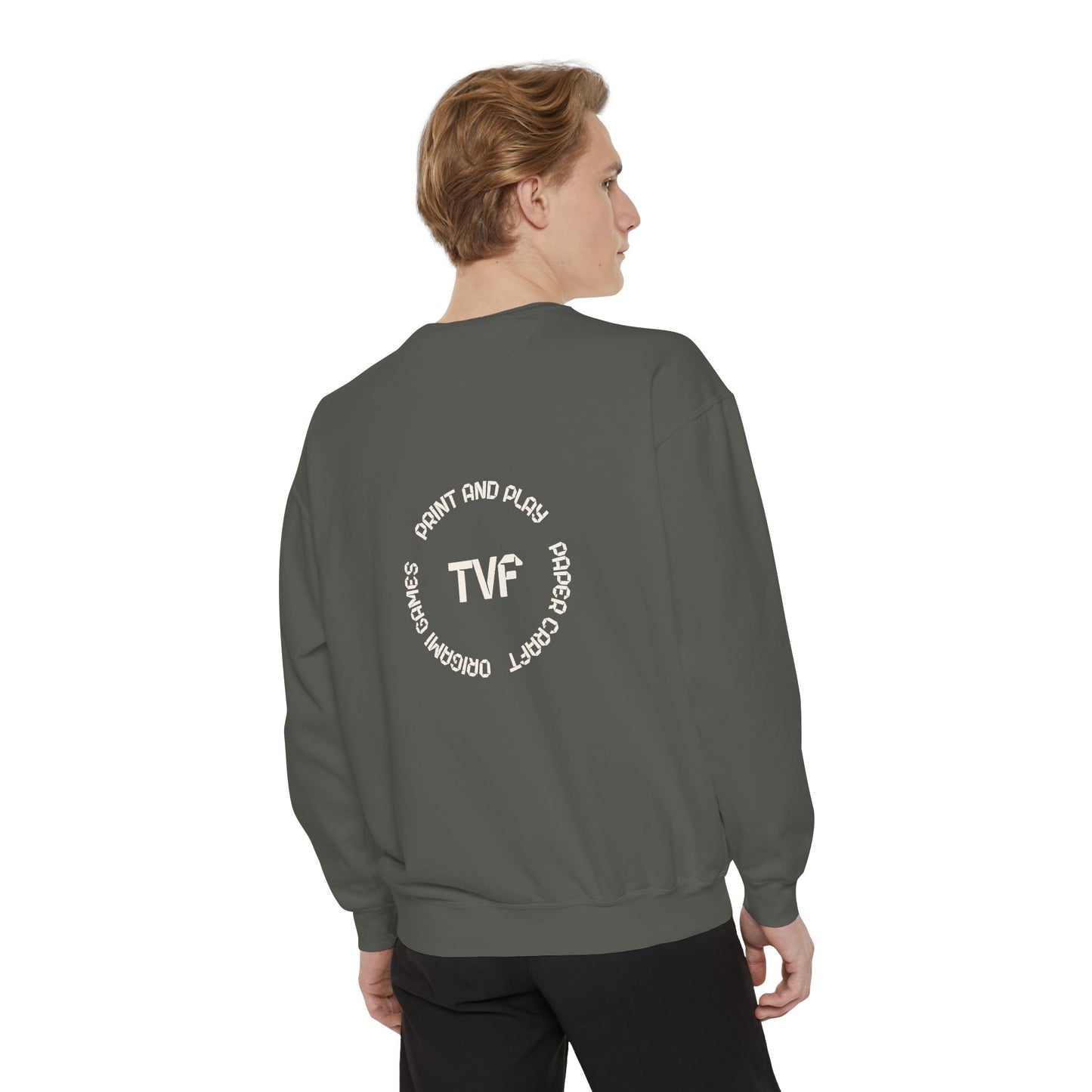 Minimalist TVF Logo Sweatshirt, Embroidered Giraffe & Circular Back Graphic