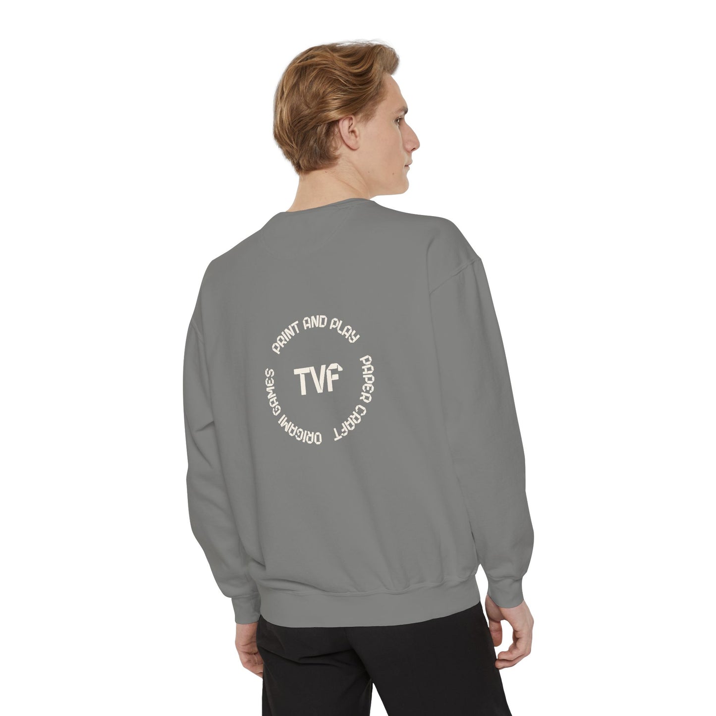 Minimalist TVF Logo Sweatshirt, Embroidered Giraffe & Circular Back Graphic