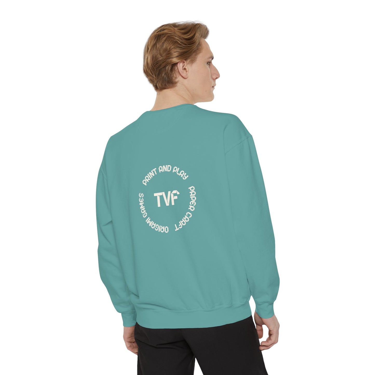 Minimalist TVF Logo Sweatshirt, Embroidered Giraffe & Circular Back Graphic