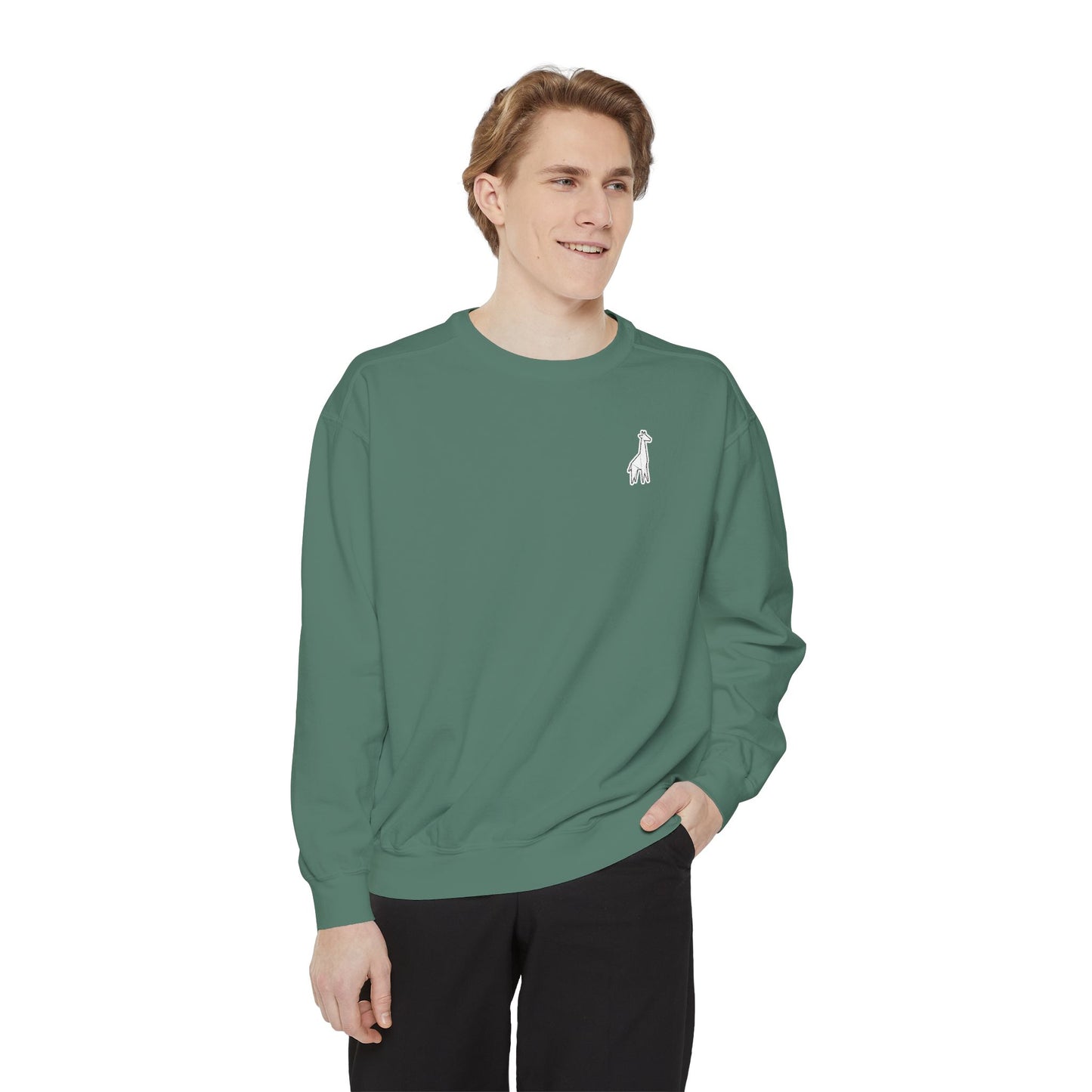 Minimalist TVF Logo Sweatshirt, Embroidered Giraffe & Circular Back Graphic