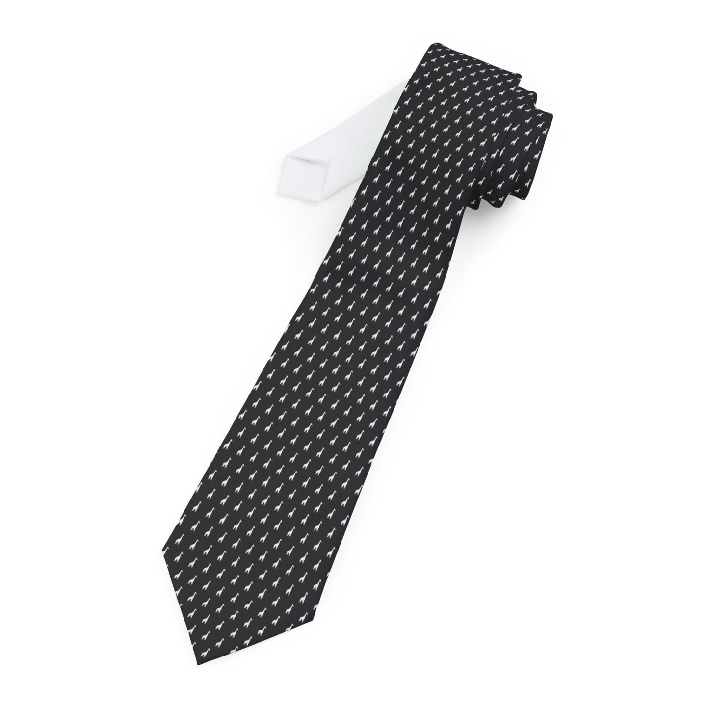 Classic Black Geometric Necktie, Subtle Origami Giraffe Pattern Formal Tie