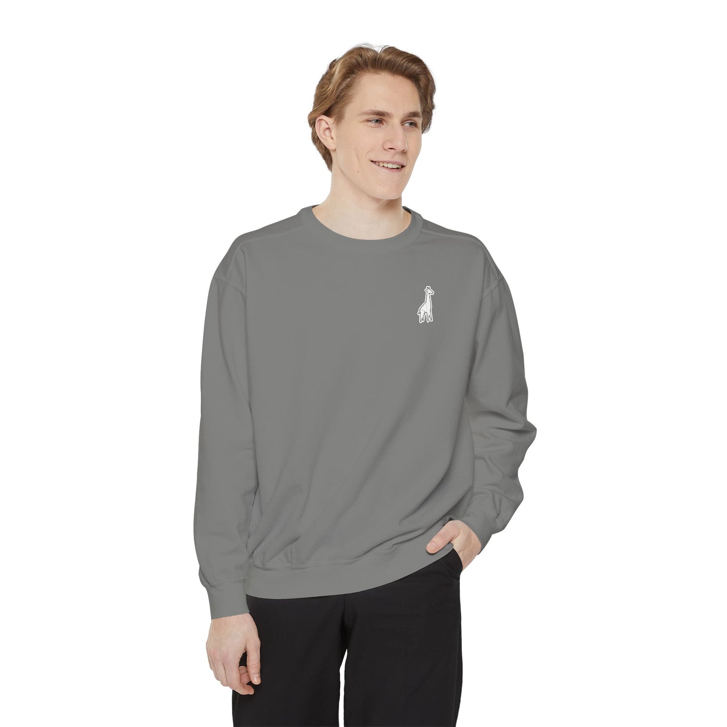 Minimalist TVF Logo Sweatshirt, Embroidered Giraffe & Circular Back Graphic