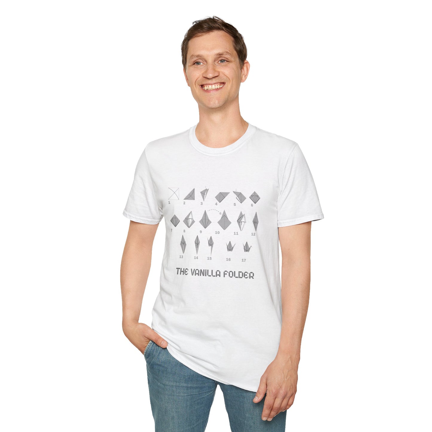 Origami Crane Folding Steps T-Shirt, Illustrated Paper Fold Diagram Tee