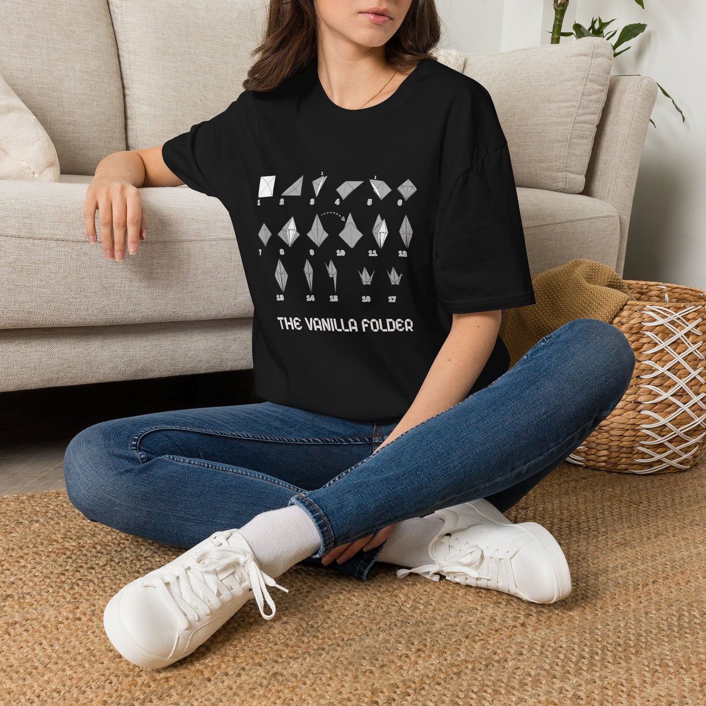 Origami Crane Folding Steps T-Shirt, Illustrated Paper Fold Diagram Tee