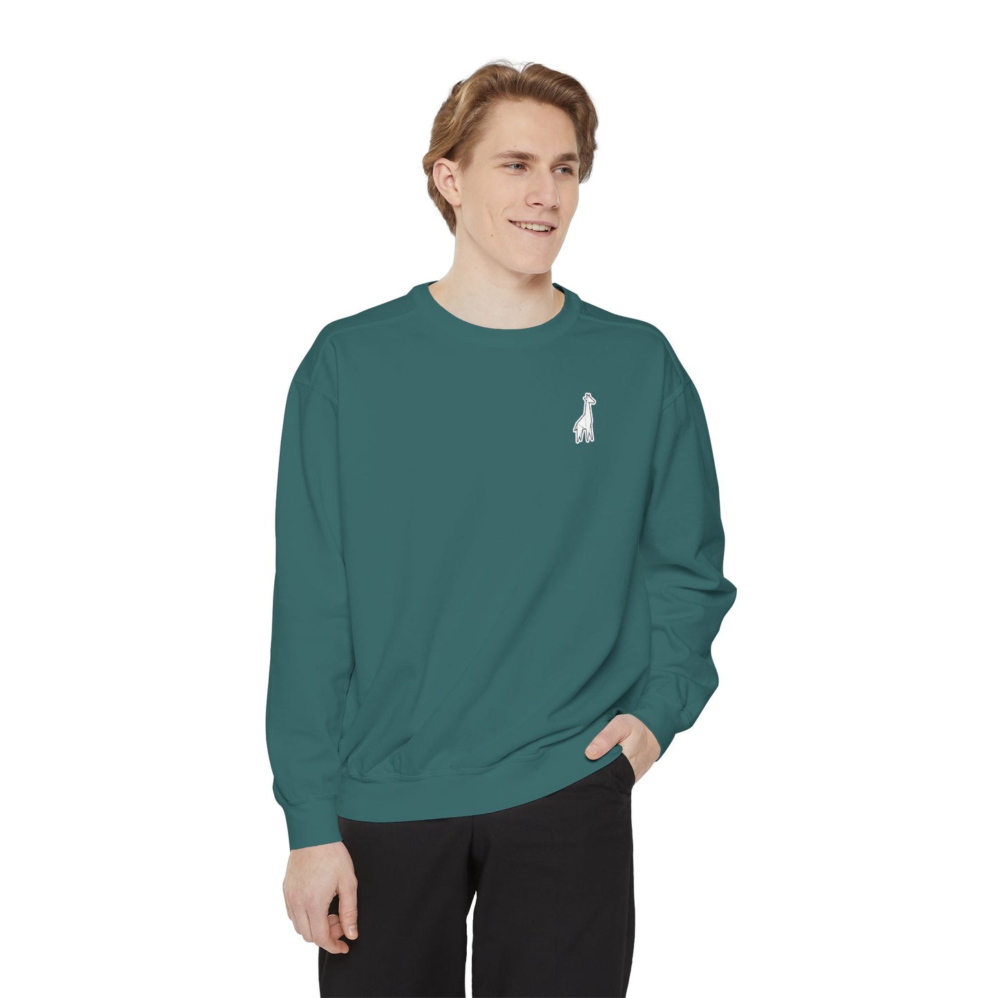Minimalist TVF Logo Sweatshirt, Embroidered Giraffe & Circular Back Graphic