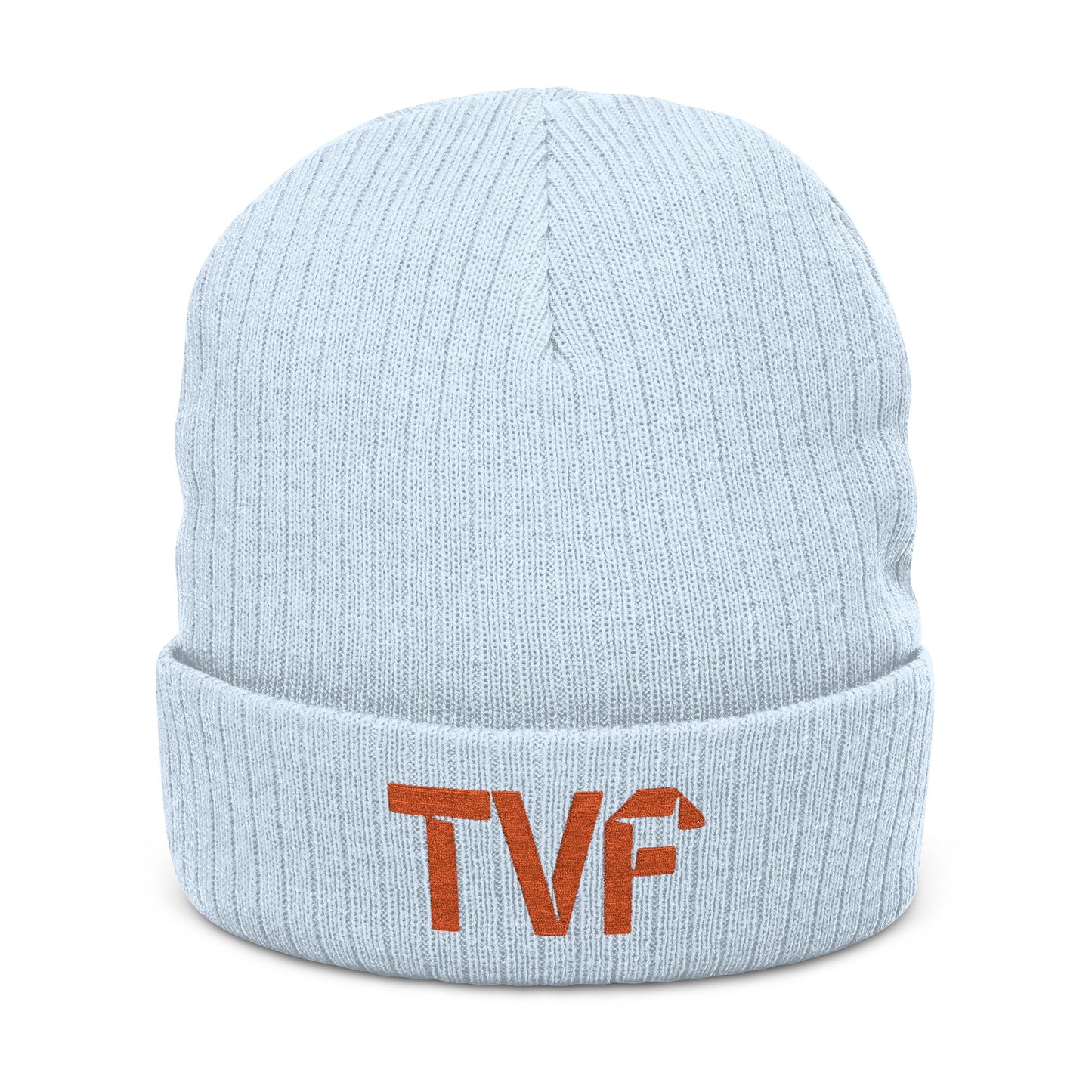 Embroidered 'TVF' Ribbed Knit Beanie, Warm Black Cuffed Hat