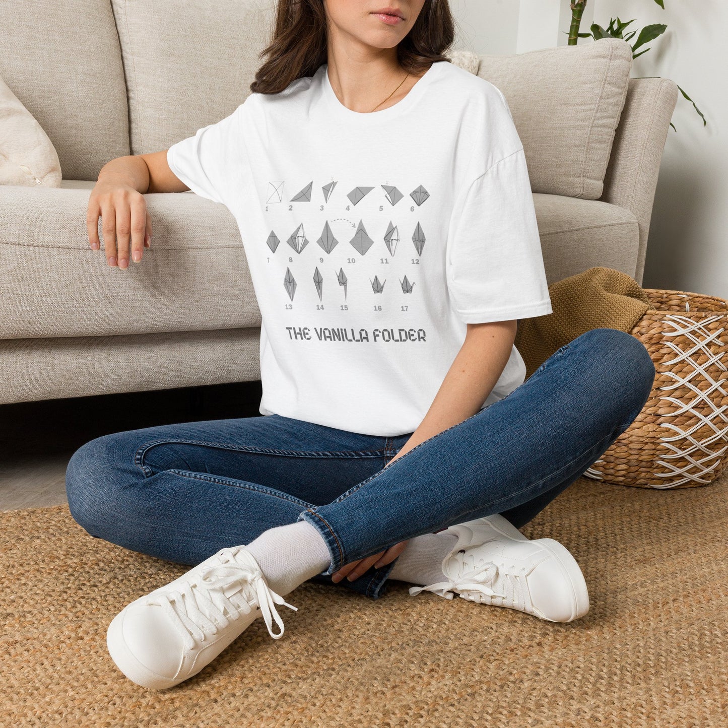 Origami Crane Folding Steps T-Shirt, Illustrated Paper Fold Diagram Tee
