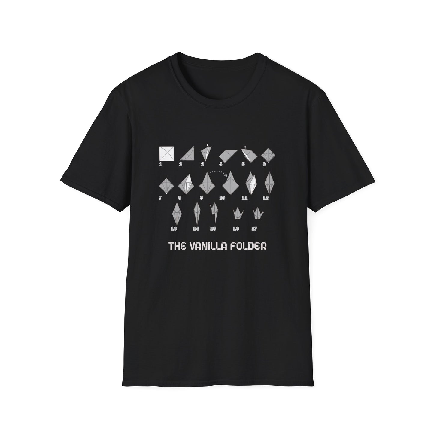 Origami Crane Folding Steps T-Shirt, Illustrated Paper Fold Diagram Tee