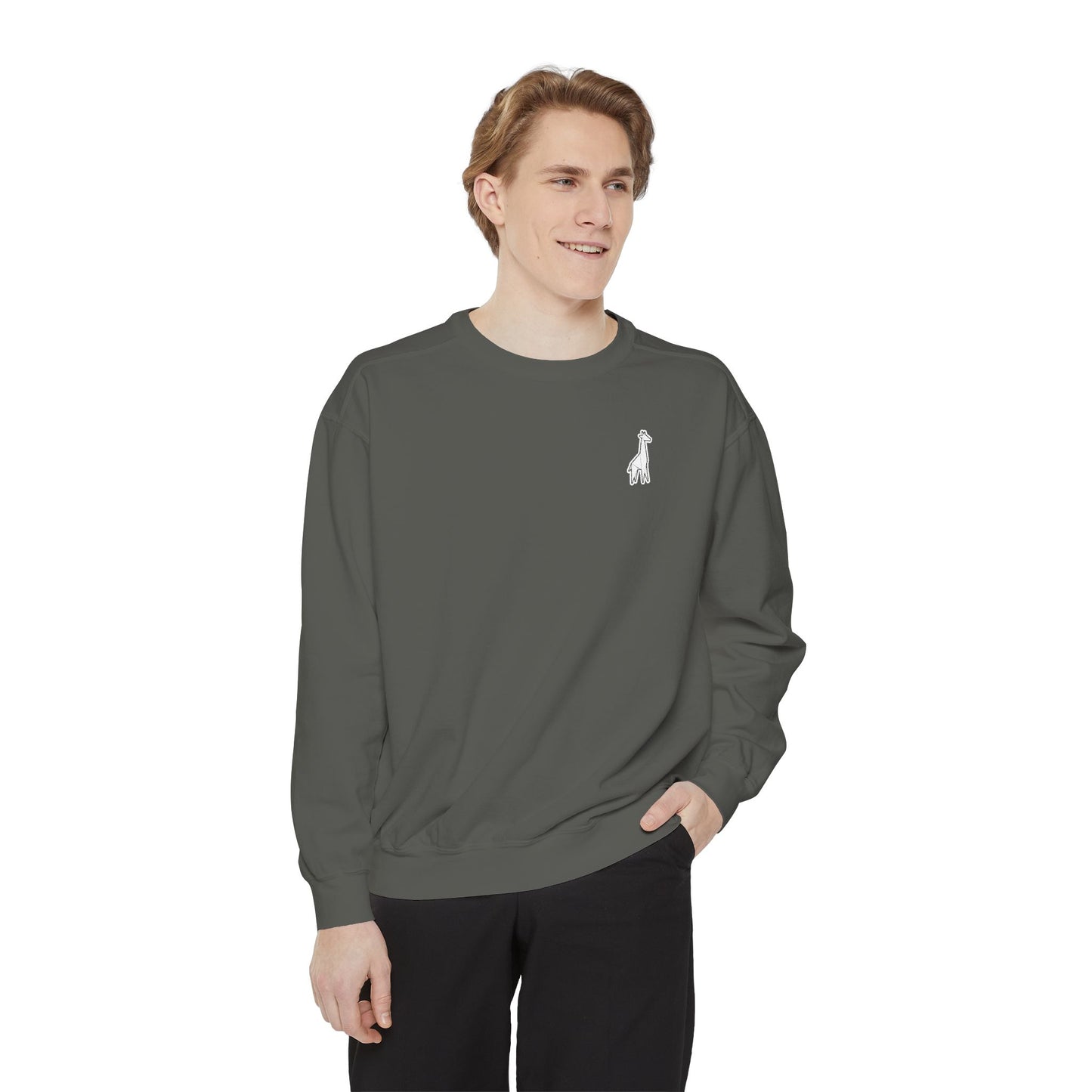Minimalist TVF Logo Sweatshirt, Embroidered Giraffe & Circular Back Graphic