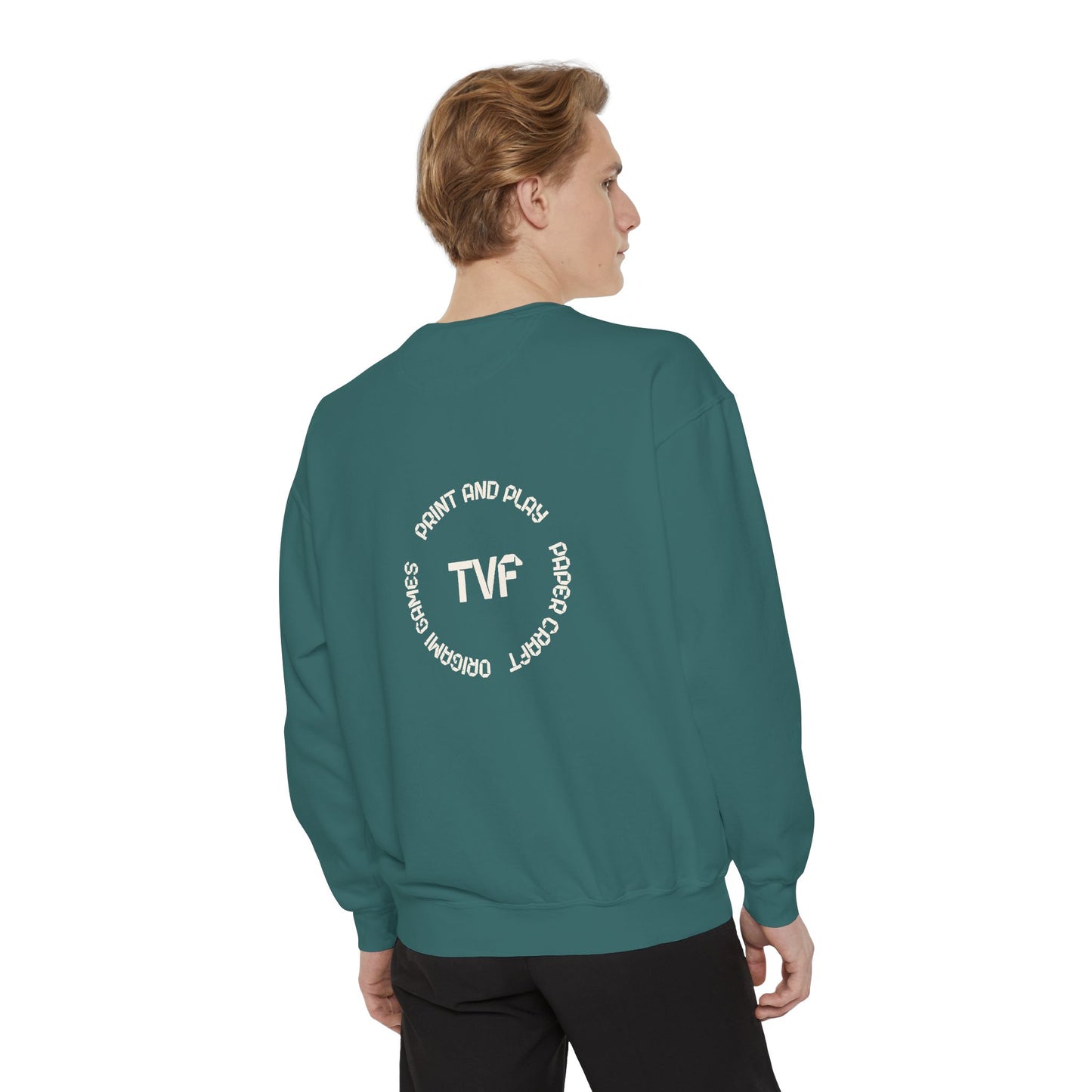 Minimalist TVF Logo Sweatshirt, Embroidered Giraffe & Circular Back Graphic