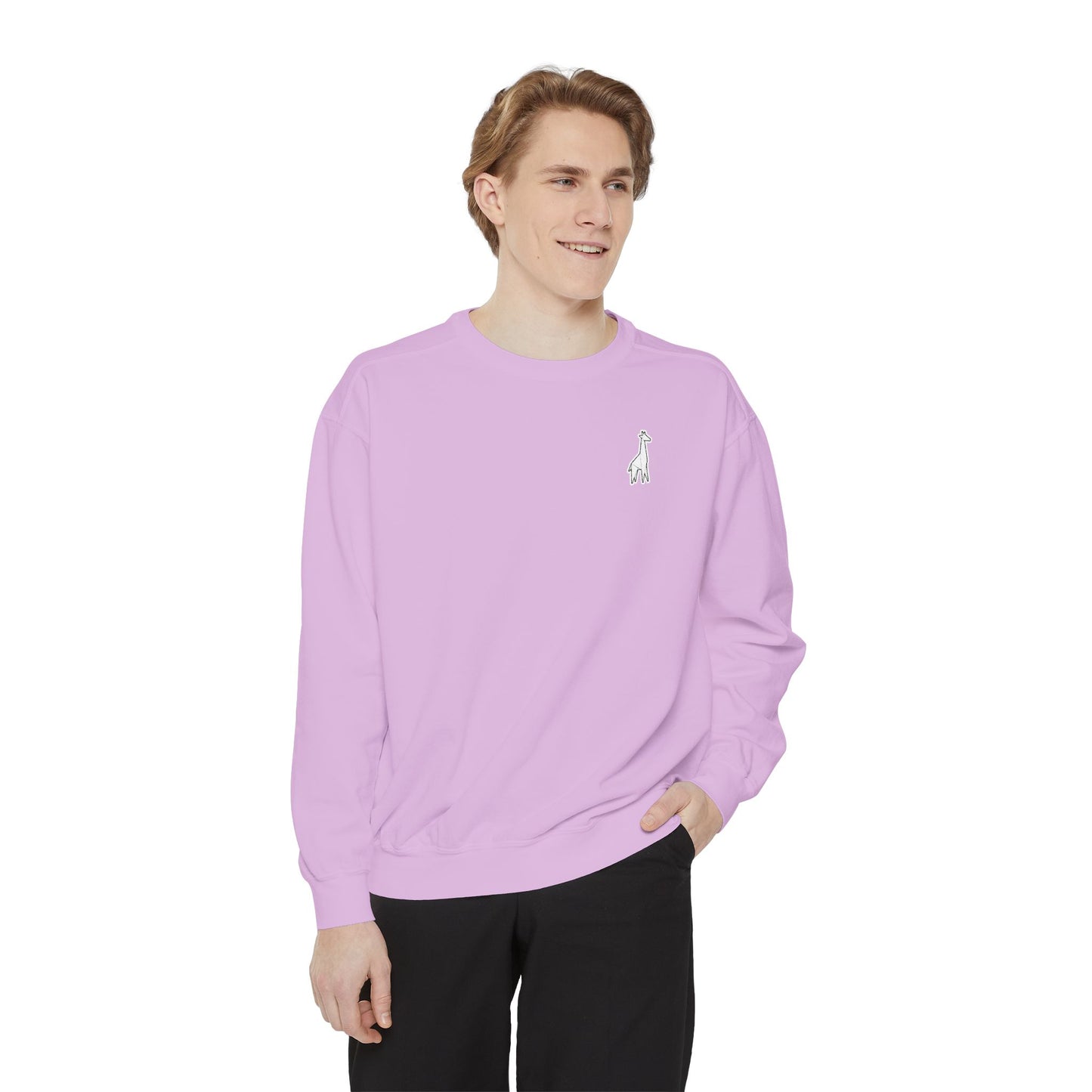 Minimalist TVF Logo Sweatshirt, Embroidered Giraffe & Circular Back Graphic