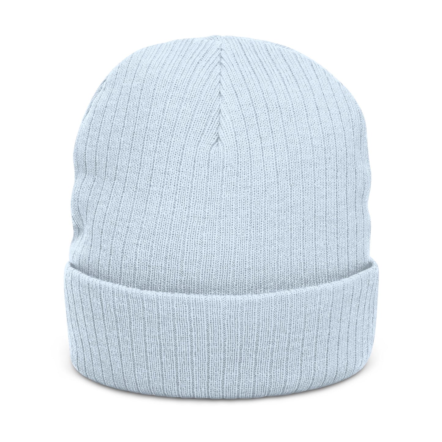 Embroidered 'TVF' Ribbed Knit Beanie, Warm Black Cuffed Hat