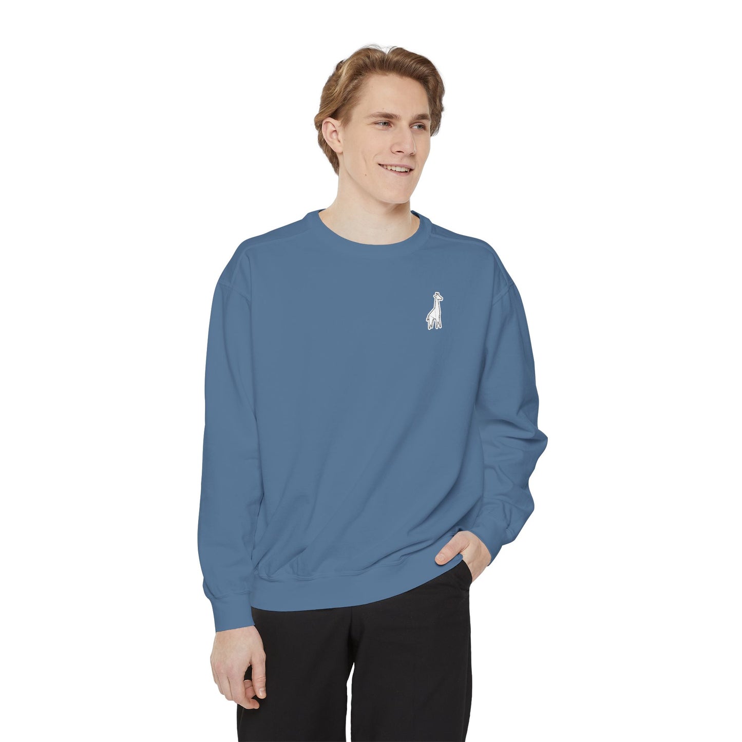 Minimalist TVF Logo Sweatshirt, Embroidered Giraffe & Circular Back Graphic