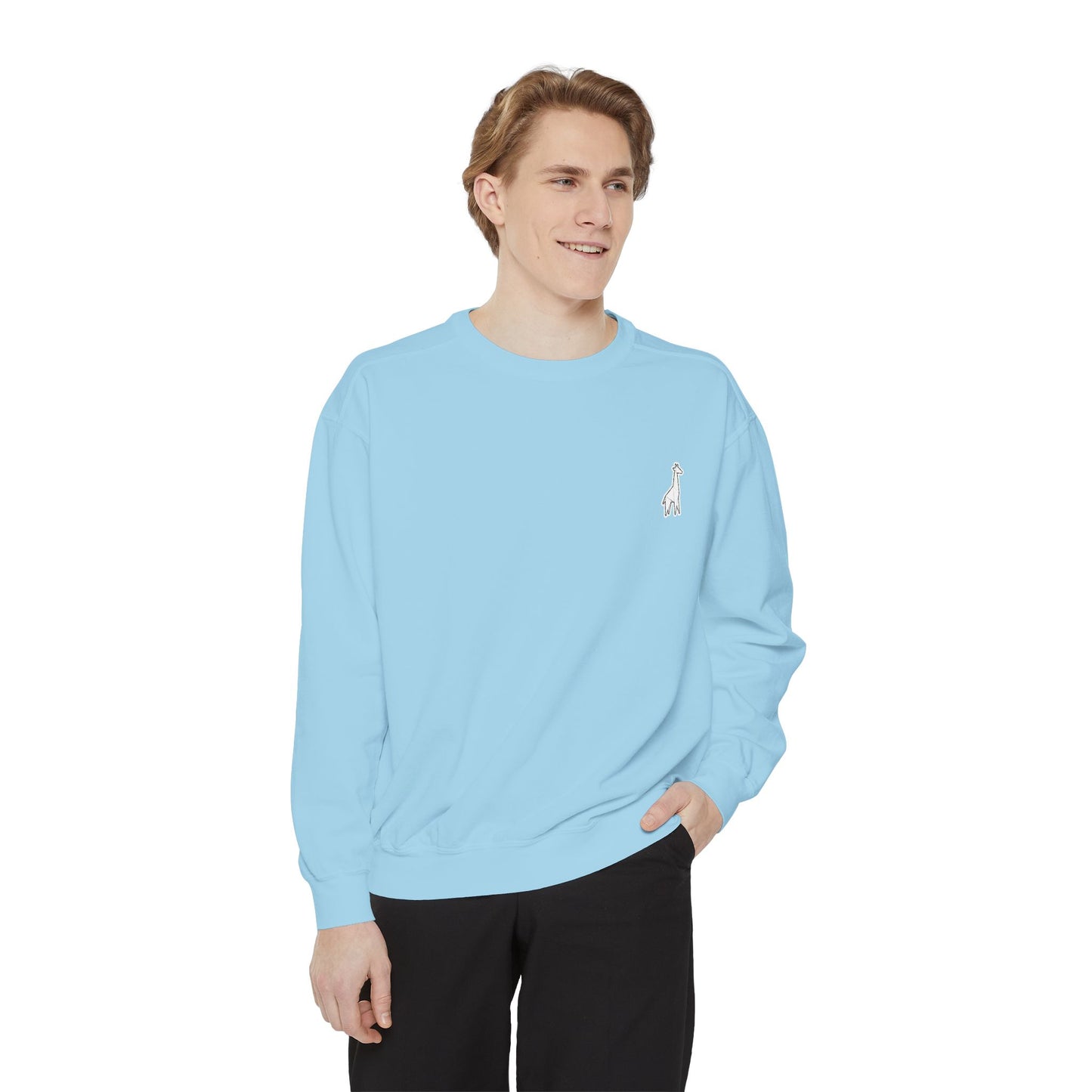 Minimalist TVF Logo Sweatshirt, Embroidered Giraffe & Circular Back Graphic