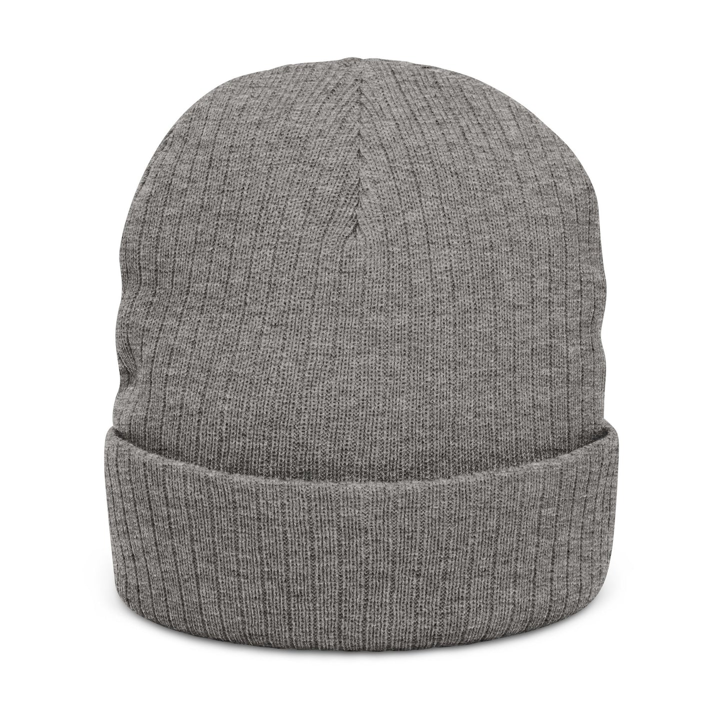 Embroidered 'TVF' Ribbed Knit Beanie, Warm Black Cuffed Hat