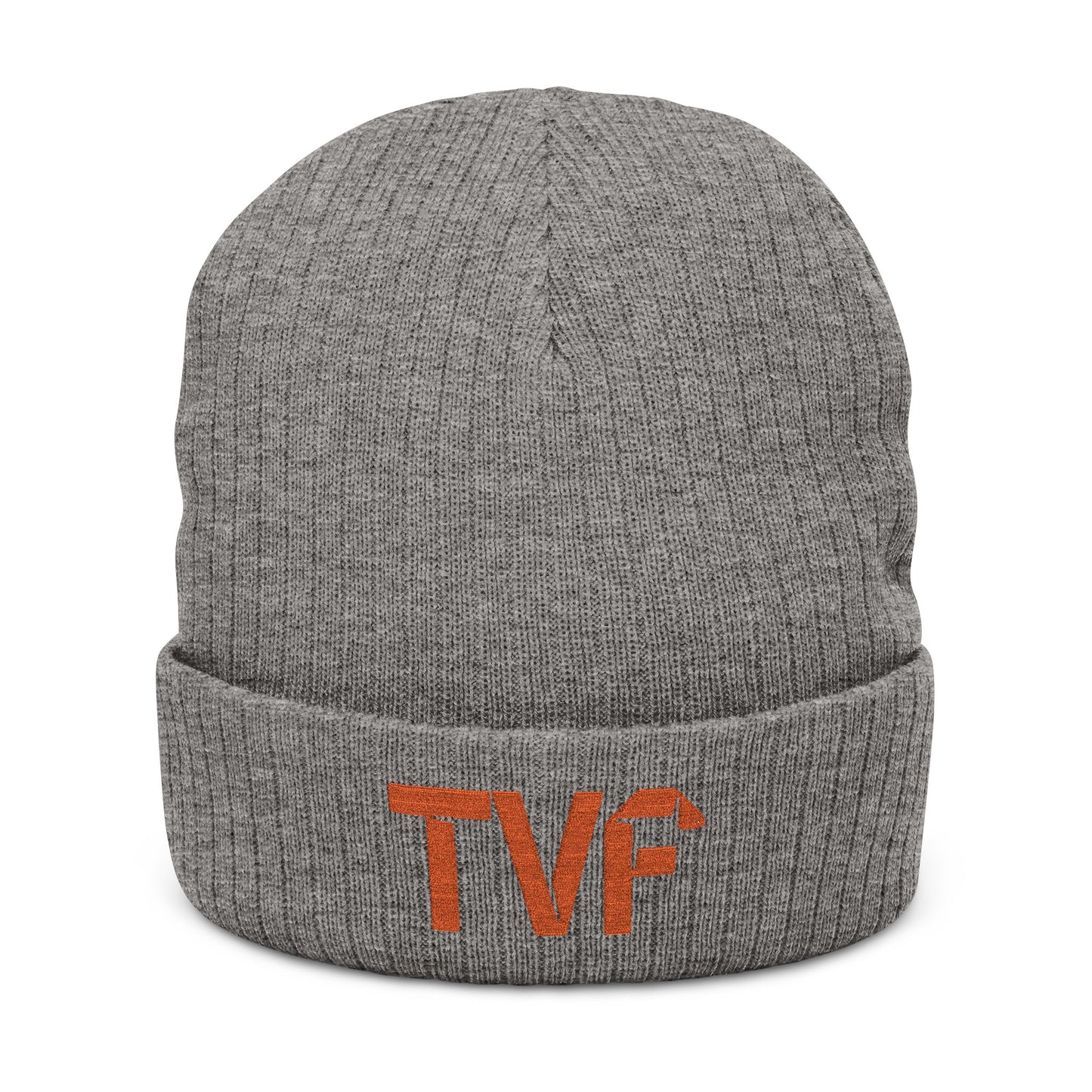 Embroidered 'TVF' Ribbed Knit Beanie, Warm Black Cuffed Hat