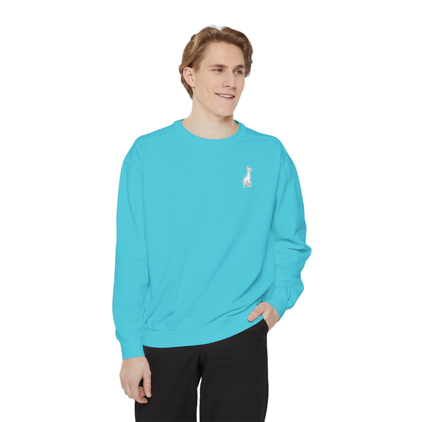 Minimalist TVF Logo Sweatshirt, Embroidered Giraffe & Circular Back Graphic