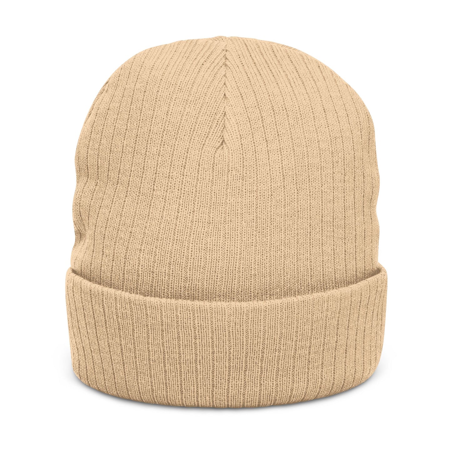 Embroidered 'TVF' Ribbed Knit Beanie, Warm Black Cuffed Hat
