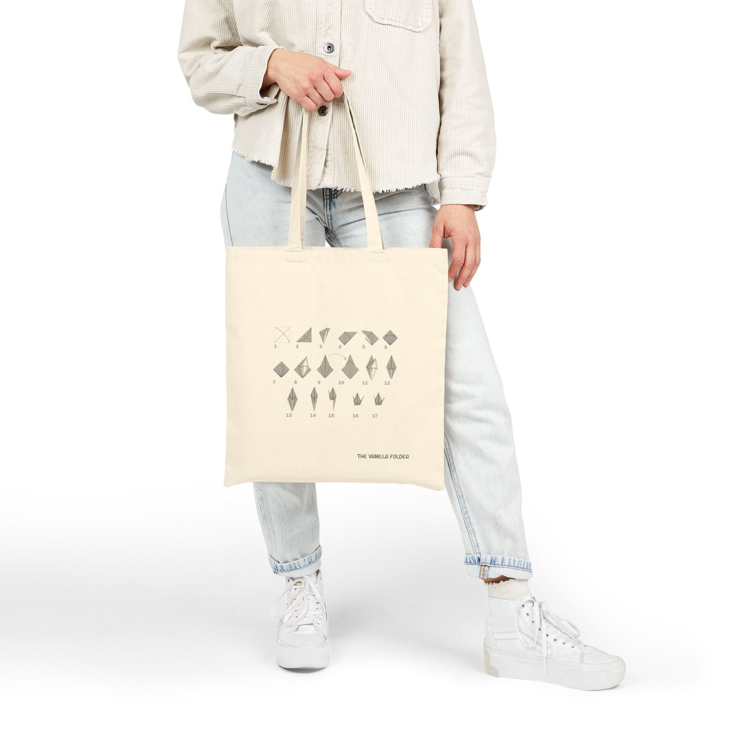 Canvas Tote Bag, Origami Crane Design, Eco-Friendly Everyday Shopper