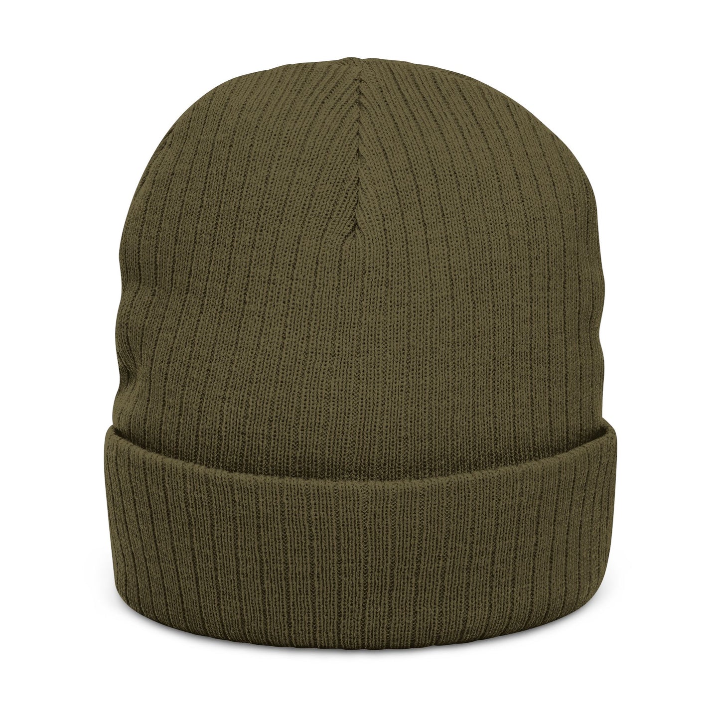 Embroidered 'TVF' Ribbed Knit Beanie, Warm Black Cuffed Hat