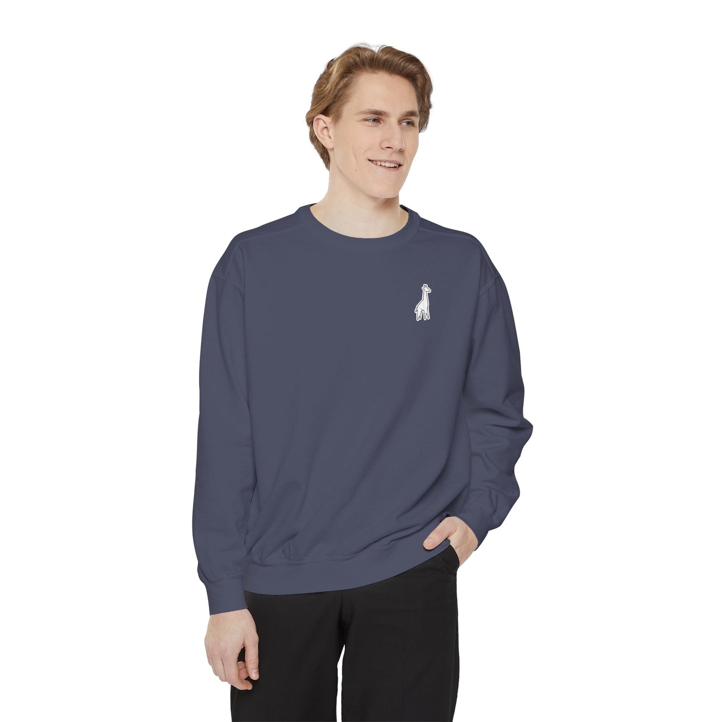 Minimalist TVF Logo Sweatshirt, Embroidered Giraffe & Circular Back Graphic