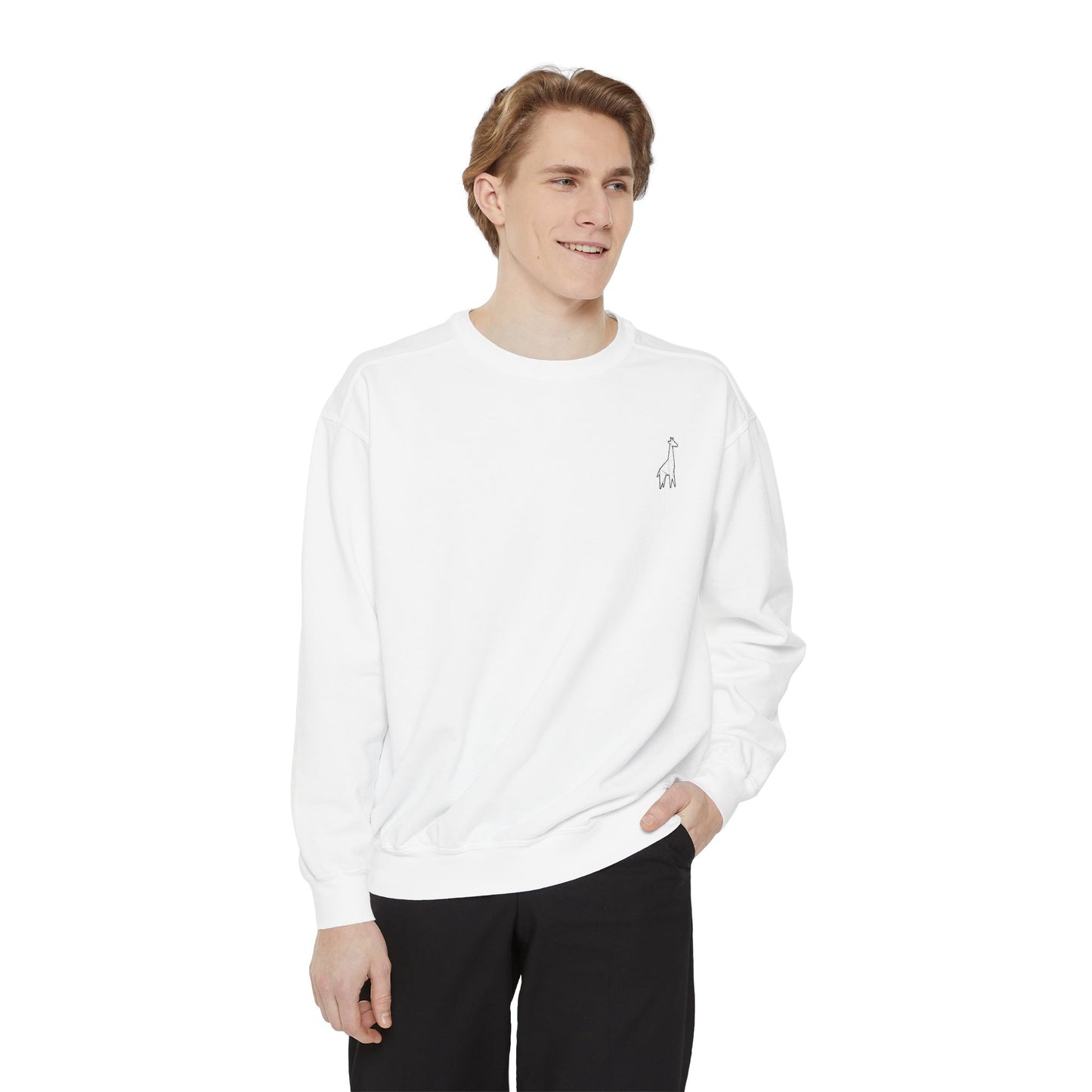 Minimalist TVF Logo Sweatshirt, Embroidered Giraffe & Circular Back Graphic