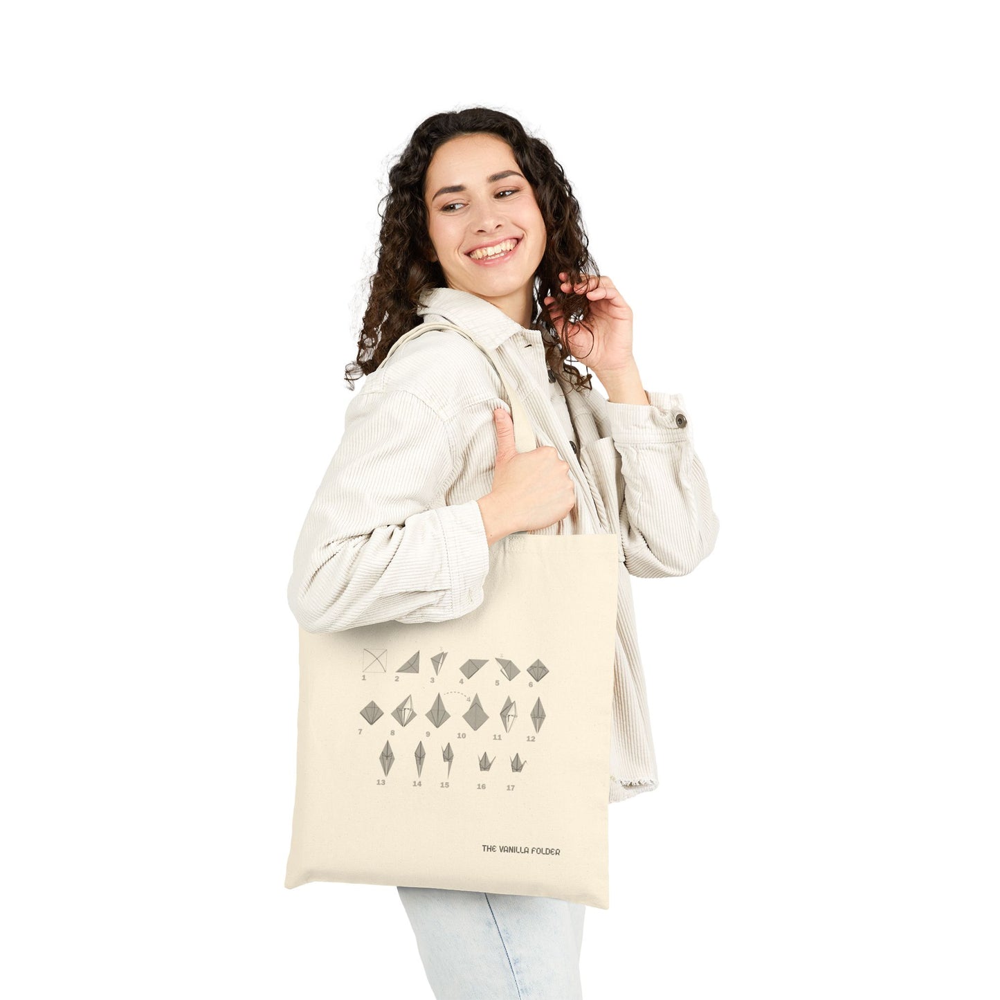 Canvas Tote Bag, Origami Crane Design, Eco-Friendly Everyday Shopper
