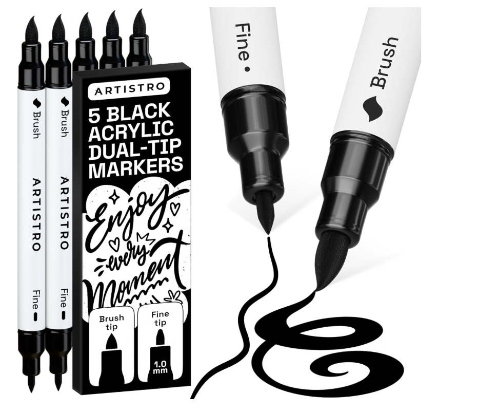 ARTISTRO 5 Black Acrylic Paint Markers - Paint Pens for Drawing