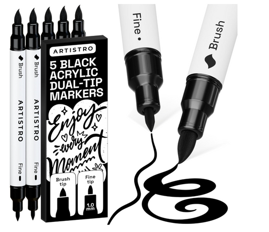 ARTISTRO 5 Black Acrylic Paint Markers - Paint Pens for Drawing